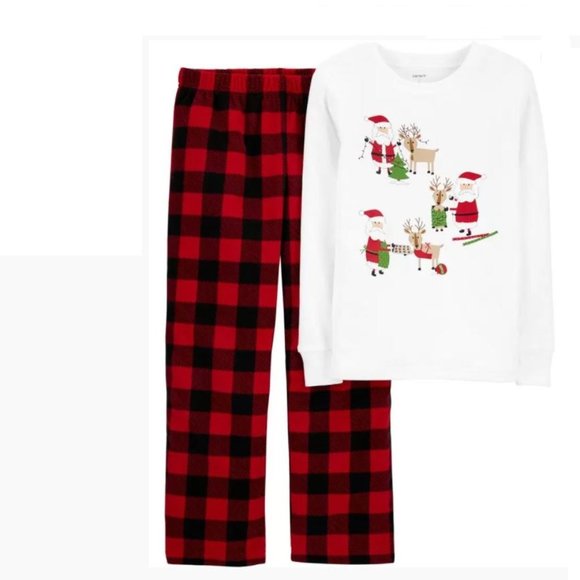 Carter's Boy Girl Fleece Pajama Set Size 3T Red Buffalo Plaid Christmas - Picture 2 of 5